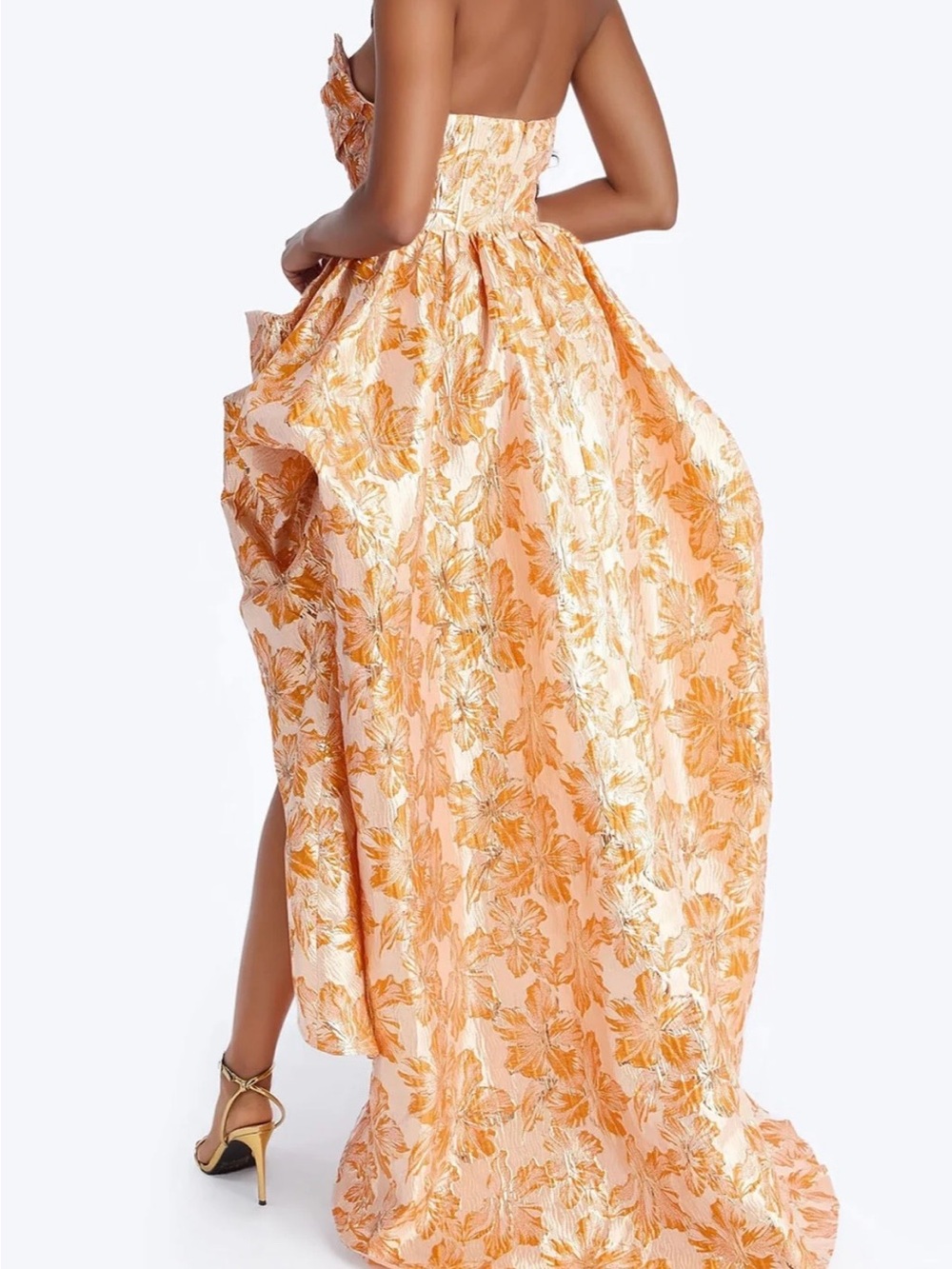 Fashion Nova Peach Floral Strapless High-Low Gown - Picture 2 of 3